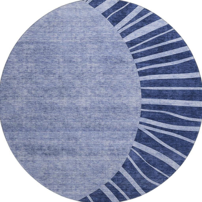 8' Abstract Washable Round Rug With UV Protection (655394) - Navy Blue / Ivory