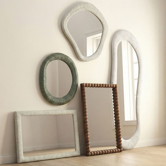 Forest green 22x28-inch ribbed fiberglass thick wall mirror by TOV Furniture with a modern design and textured frame.