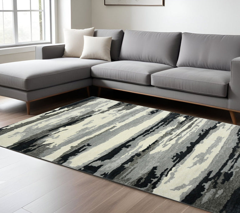 8' X 10' Wool Abstract Hand Tufted Area Rug - Dark Gray