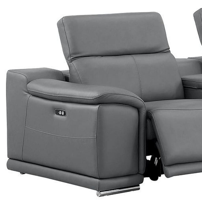 Leather Modular L Shaped Six Piece Corner Sectional With Console - Battleship Gray