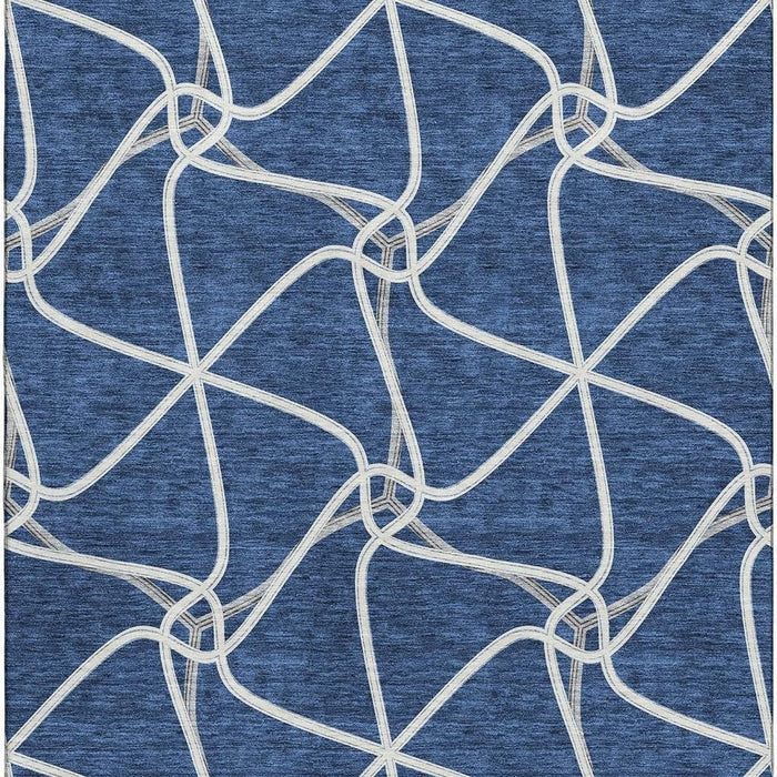 10' X 14' Geometric Washable Area Rug With UV Protection (675360) - Blue / Ivory