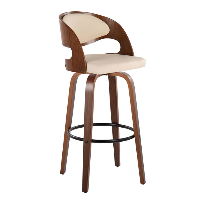 Pino - Fixed-Height Barstool (Set of 2) - Walnut Wood, Black Footrest