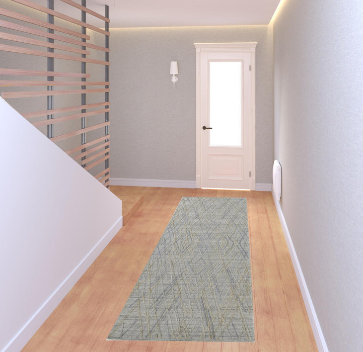 8' Abstract Hand Woven Runner Rug - Gray And Ivory
