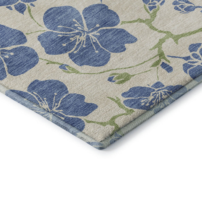 10' X 14' Floral Washable Area Rug With UV Protection (681167) - Linen / Blue / Green