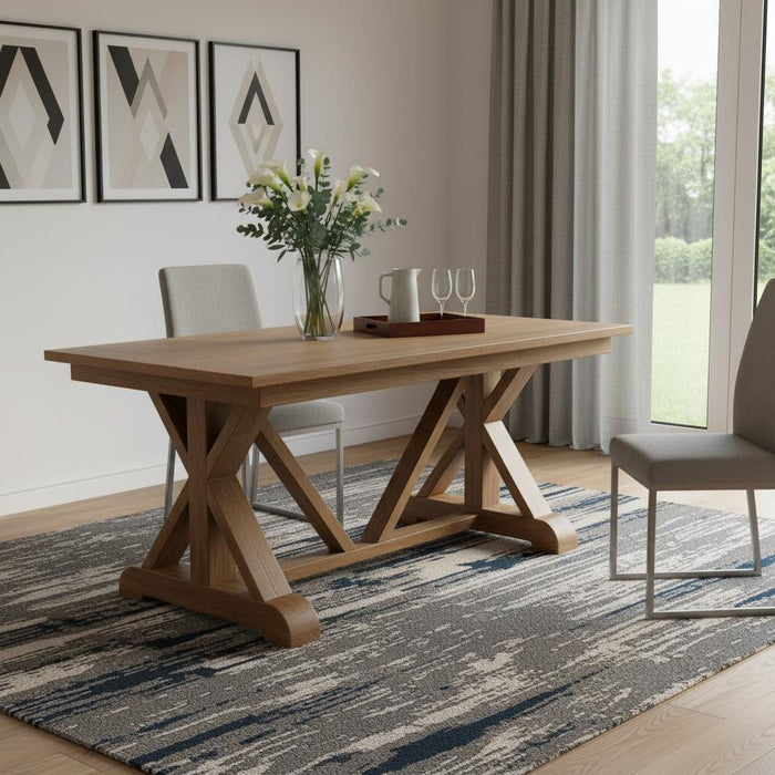 Solid Wood Trestle Base Dining Table - Brown