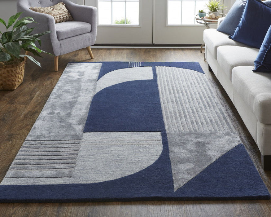 8' x 10' Wool Geometric Tufted Handmade Area Rug - Blue And Silver