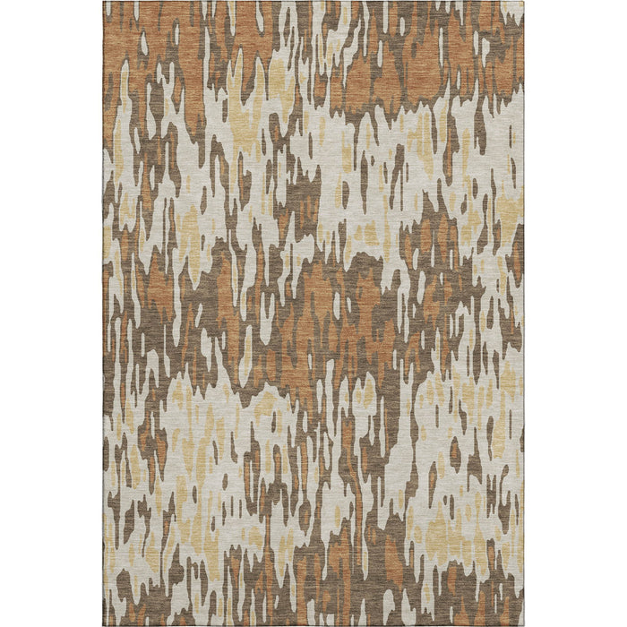 10' X 14' Striped Washable Area Rug With UV Protection (677801) - Copper / Ivory / Brown