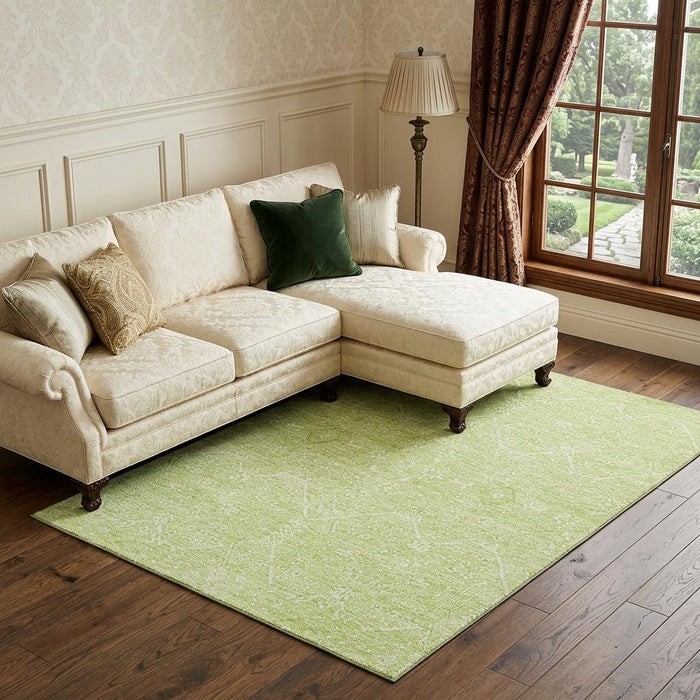 10' X 14' Floral Washable Area Rug With UV Protection (691764) - Mint Green / Ivory