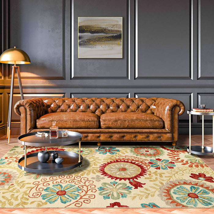8' x 10' Wool Medallion Tufted Handmade Stain Resistant Area Rug - Cream