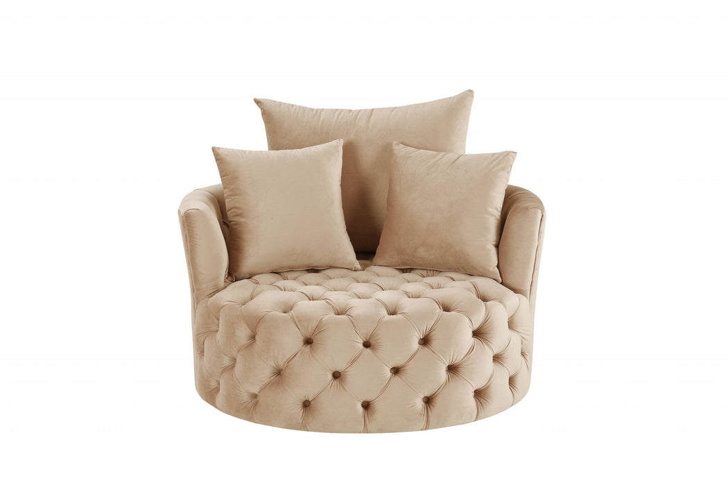 Velvet Solid Color Swivelbarrel Chair - Beige