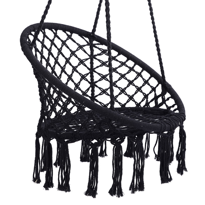 Giga macrame hanging hammock chair with rope swing design, suitable for indoor and outdoor use, featuring woven texture and sturdy support.