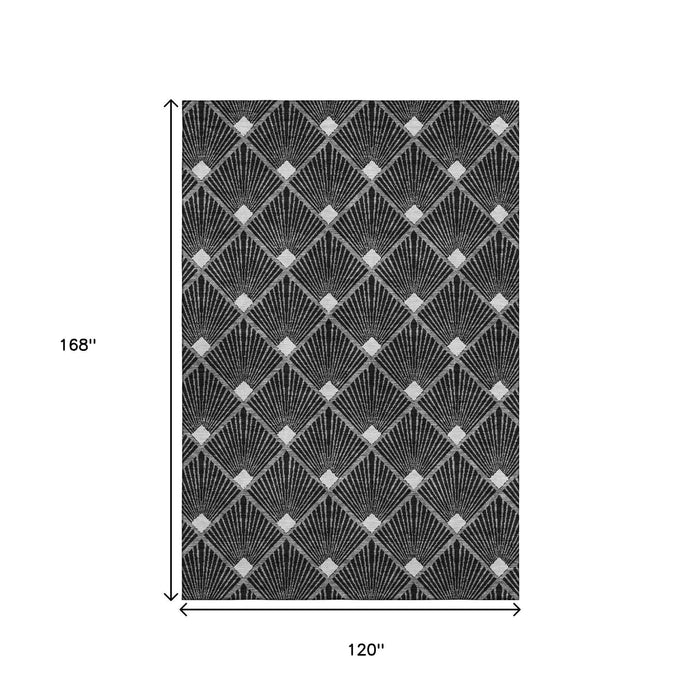 10' X 14' Abstract Geometric Washable Area Rug With UV Protection (672665) - Black / Ivory