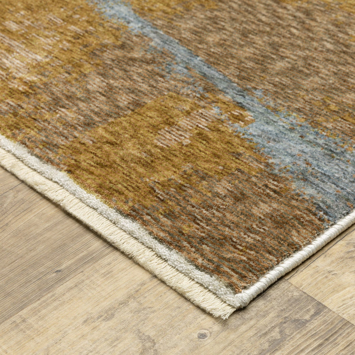 10' X 13' Abstract Distressed Area Rug With Fringe - Beige And Rust