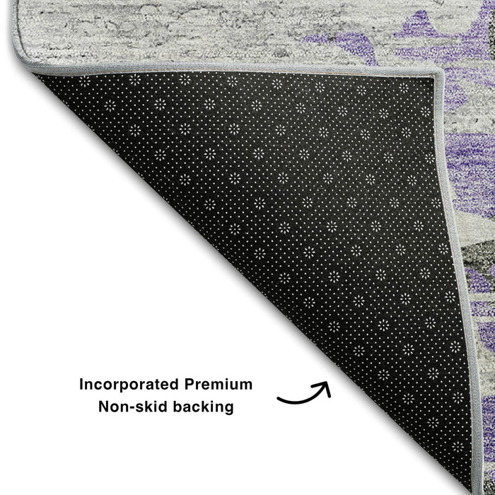 10' X 14' Abstract Washable Area Rug With UV Protection (656951) - Purple / Gray / Ivory