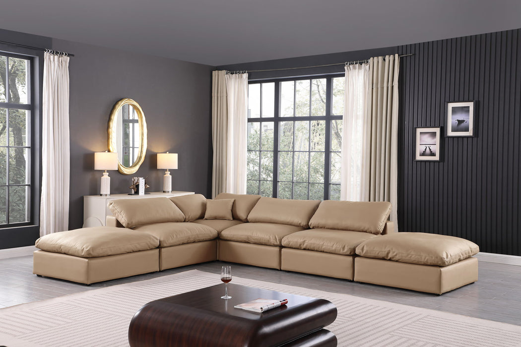 Comfy - 6 Piece Faux Leather Modular Sectional - Tan
