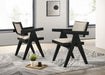 Set of two Giga Jasper dining arm chairs with upholstered beige seats and ebony black frames, ideal for modern dining rooms.