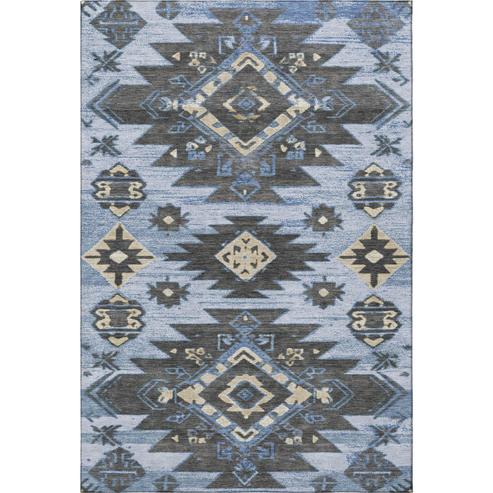 10' X 14' Tribal Washable Area Rug With UV Protection (708994) - Blue / Charcoal / Gray