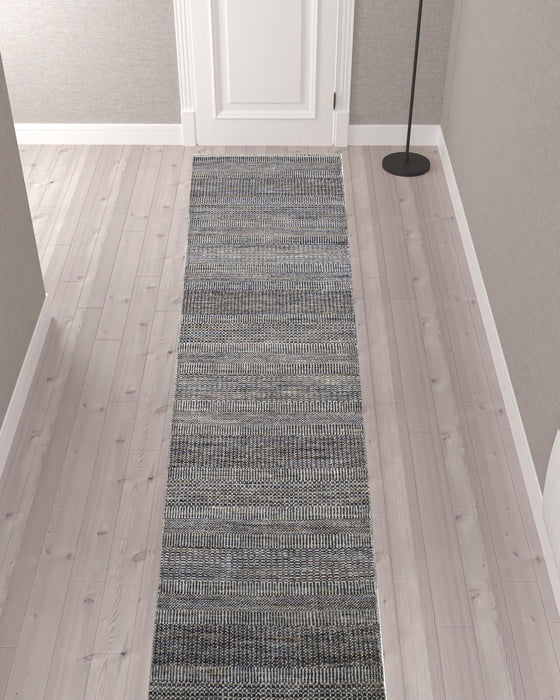 12' Wool Striped Hand Knotted Runner Rug - Gray