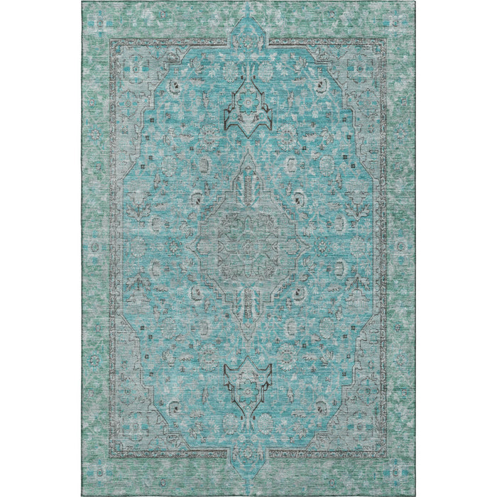 10' X 14' Floral Medallion Washable Area Rug With UV Protection (696098) - Aqua / Gray