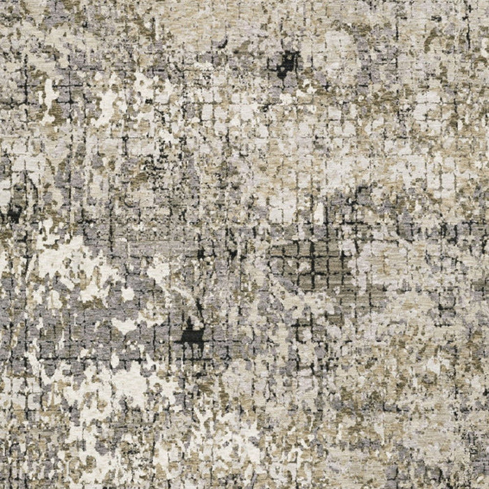 10' x 13' Abstract Power Loom Stain Resistant Area Rug - Gray Ivory Beige Charcoal Black Tan And Brown