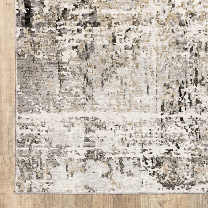 9.8' x 12.9' Abstract Power Loom Stain Resistant Area Rug - Grey Ivory Beige Charcoal Black Tan And Brown