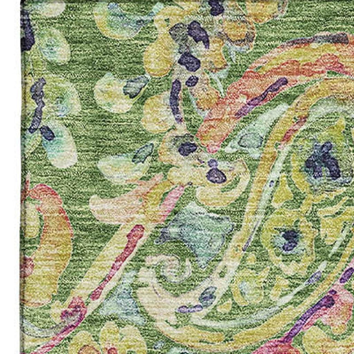 10' X 14' Paisley Washable Area Rug With UV Protection - Fern Green