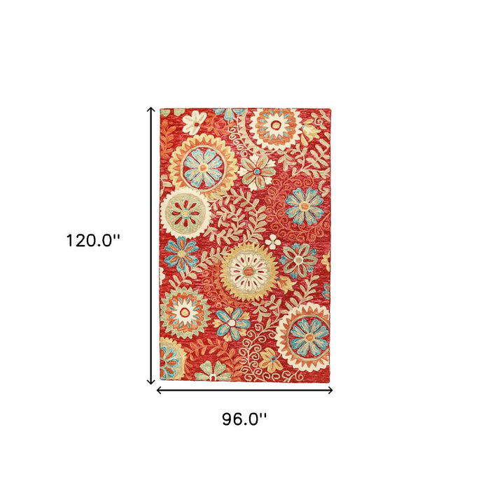 8' x 10' Wool Medallion Tufted Handmade Stain Resistant Area Rug - Rust