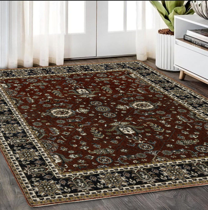 5' X 8' Oriental Area Rug With Fringe - Red