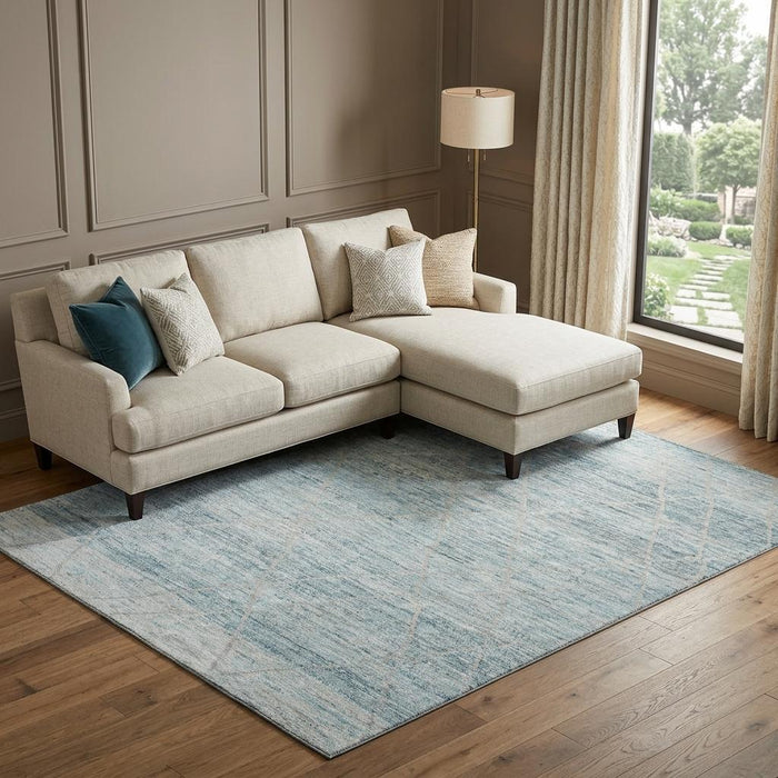 10' X 14' Abstract Geometric Washable Area Rug With UV Protection (696338) - Teal / Beige / Ivory