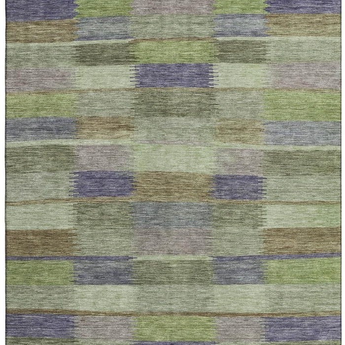 10' X 14' Striped Washable Area Rug With UV Protection (695300) - Artichoke Green / Purple / Taupe