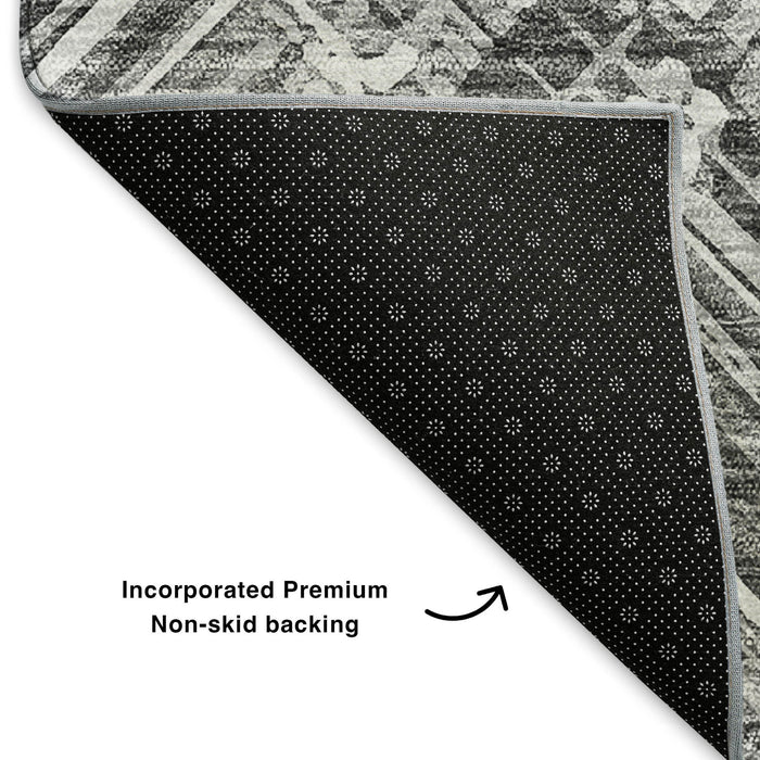 10' X 14' Chevron Washable Area Rug With UV Protection (652899) - Gray / Ivory