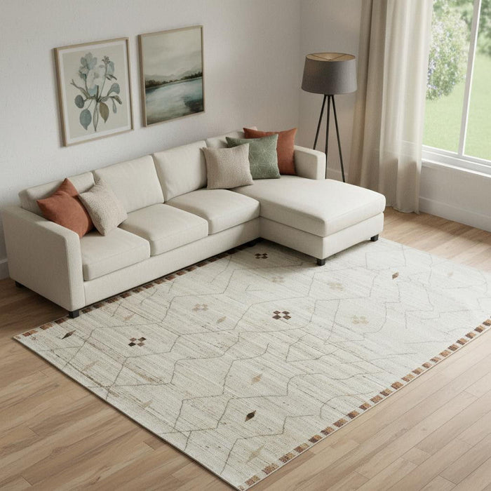 9' X 13' Wool Moroccan Hand Knotted Area Rug (567292) - Ivory / Tan