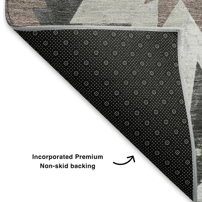 10' X 14' Diamond Washable Area Rug With UV Protection (707197) - Graphite / Brown / Ivory