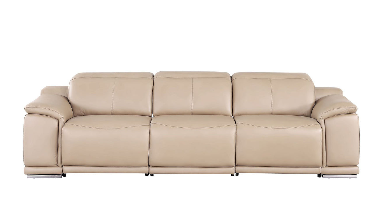 Leather Reclining USB Sofa - Beige