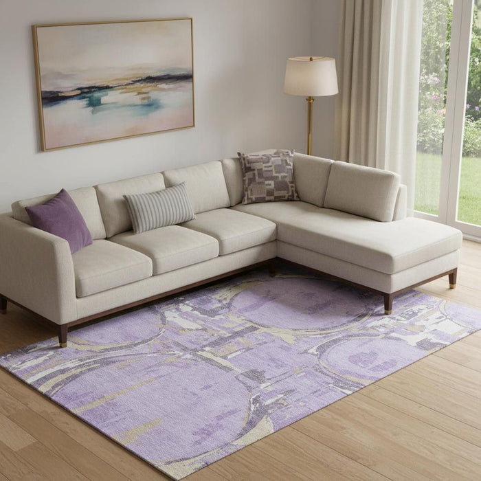 10' X 14' Geometric Washable Area Rug With UV Protection (667843) - Lavender / Beige / Gray