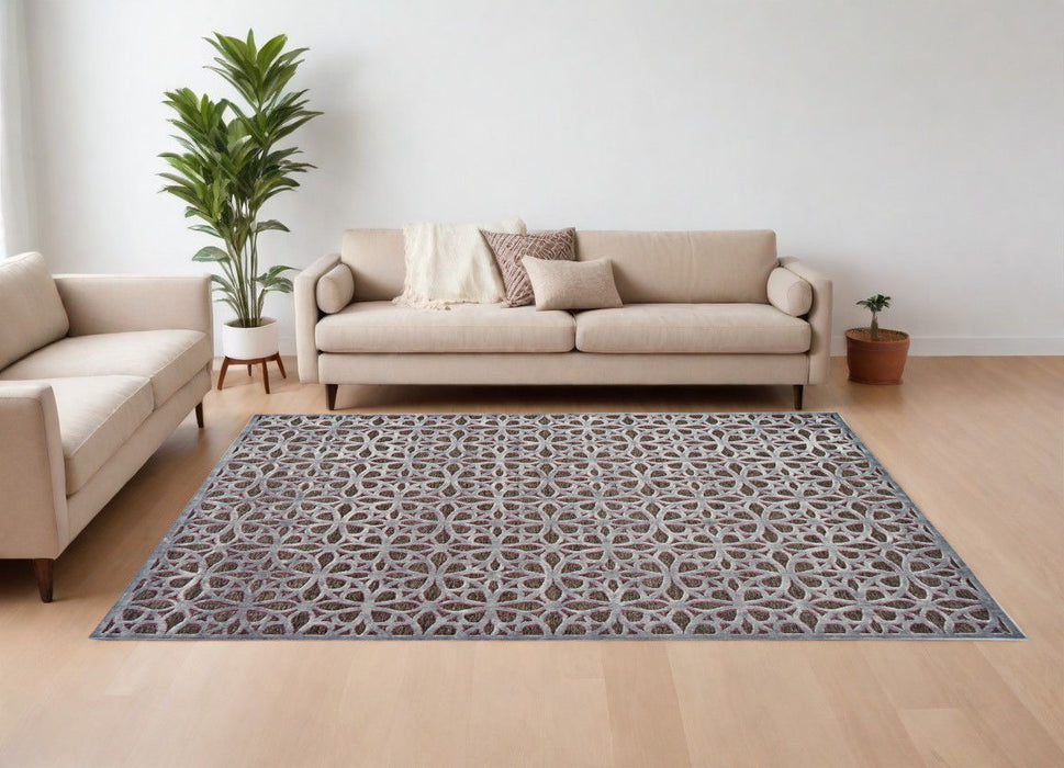 9.7' x 12.6' Geometric Power Loom Area Rug - Purple Brown And Gray