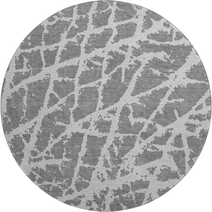 8' Abstract Washable Round Rug With UV Protection (646533) - Charcoal / Ivory