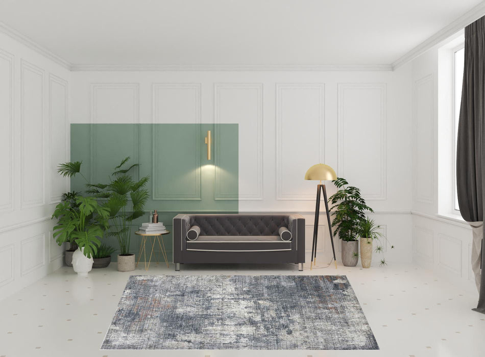 7.8' x 9.8' Abstract Power Loom Area Rug - Gray And Ivory