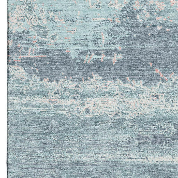 10' X 14' Abstract Washable Area Rug With UV Protection (701117) - Teal / Ivory