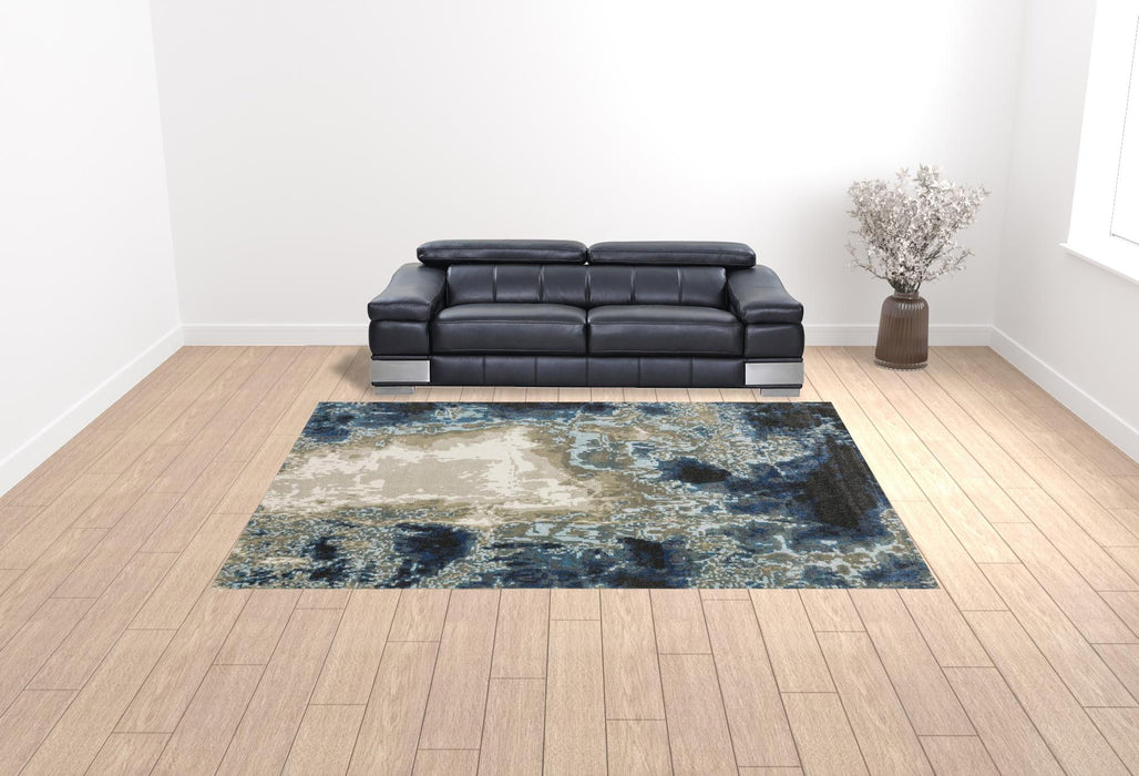10' x 13' Abstract Power Loom Stain Resistant Area Rug - Blue Gray Charcoal And Beige