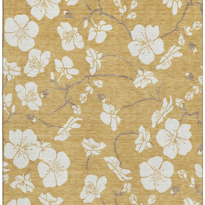 10' X 14' Floral Washable Area Rug With UV Protection (681035) - Gold / Ivory
