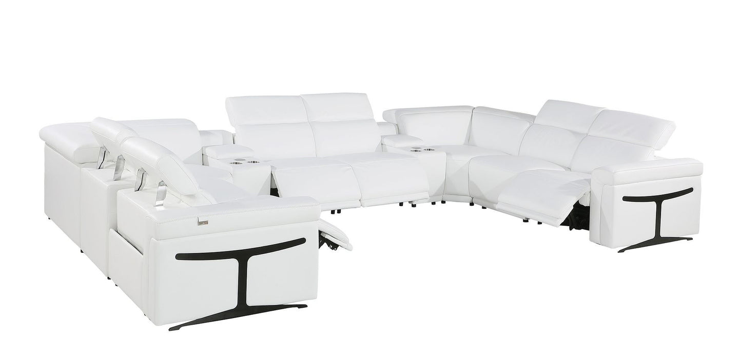 Italian Leather Modular U Shaped Ten Piece Corner Sectional With Console - White