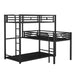 Black L-shaped triple twin size bunk bed by Giga with integrated ladder and full-length guardrails in industrial style.