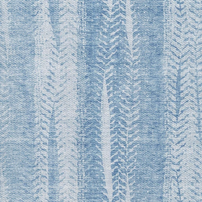 8' X 10' Striped Washable Area Rug With UV Protection (656535) - Sky Blue / Ivory