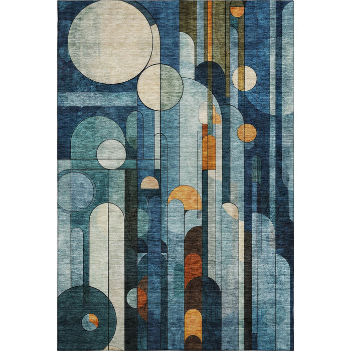 10' X 14' Geometric Washable Area Rug With UV Protection (685276) - Blue / Copper / Ivory