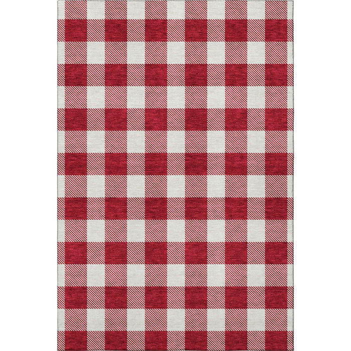 10' X 14' Plaid Washable Area Rug With UV Protection (673411) - Red / Ivory