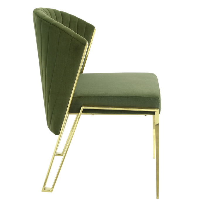 Upholstered Velvet Steel Wing Back Dining Side Chairs (Set of 2) - Green