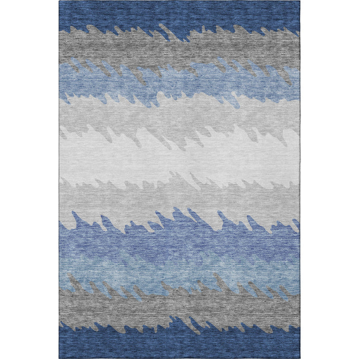 10' X 14' Transitional Striped Washable Area Rug With UV Protection - Navy Blue