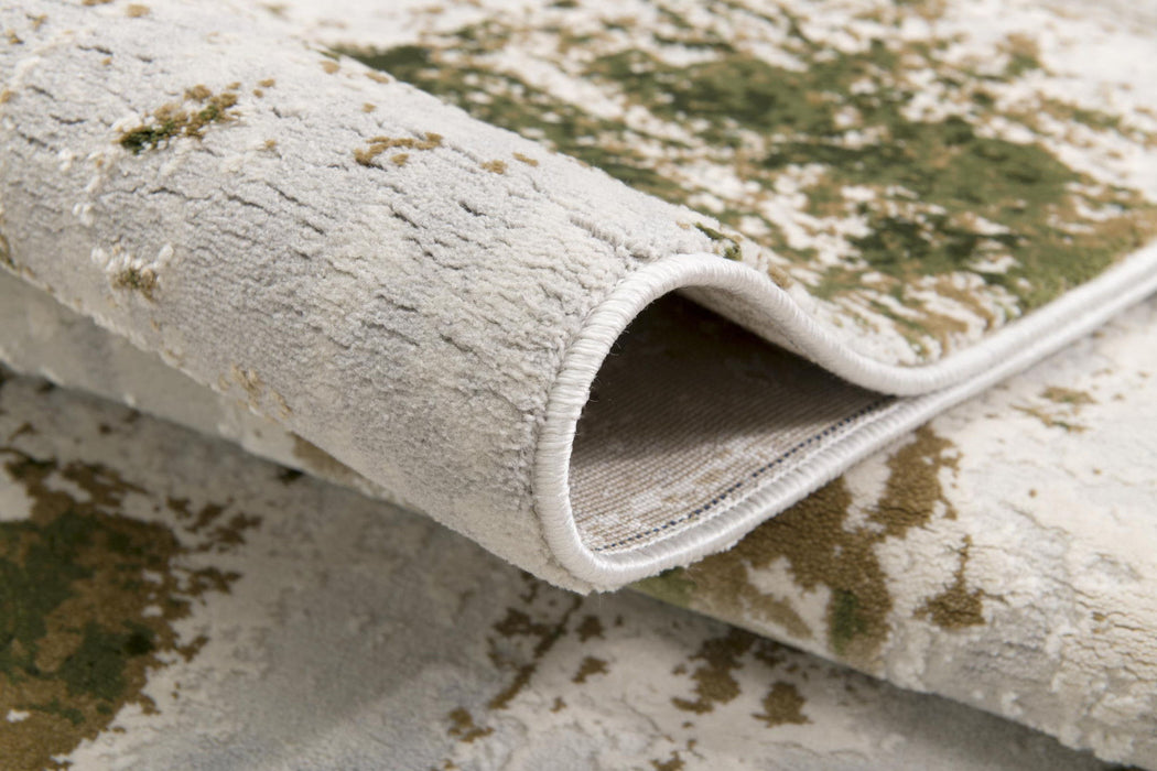 8' x 10' Abstract Distressed Area Rug - Green And Ivory