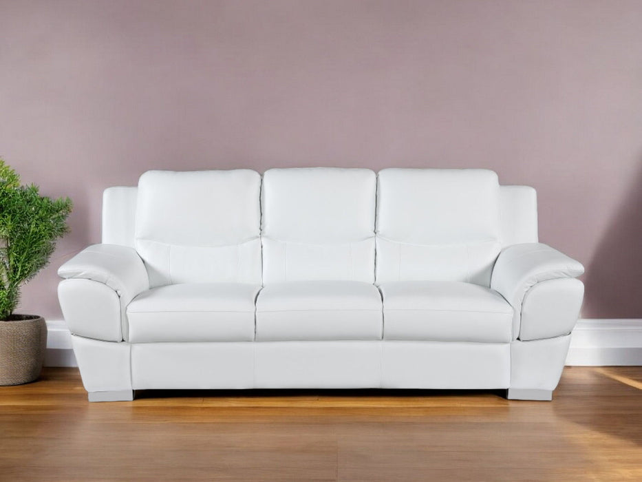 Leather Sofa - White / Silver